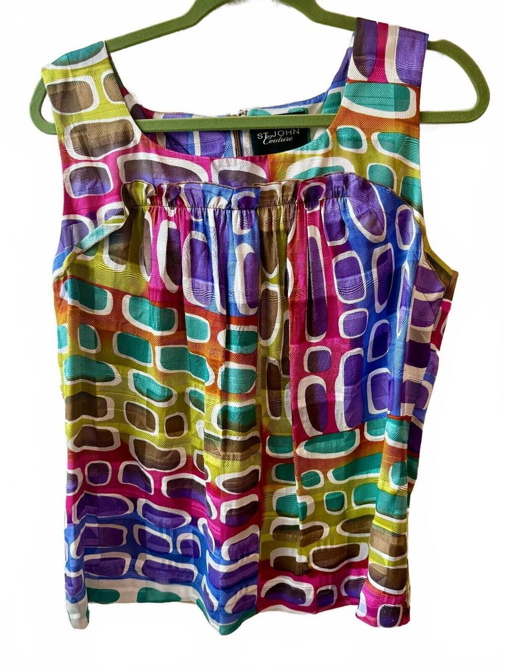 St. John Couture Multicolor Silk Sleeveless Top Size 12